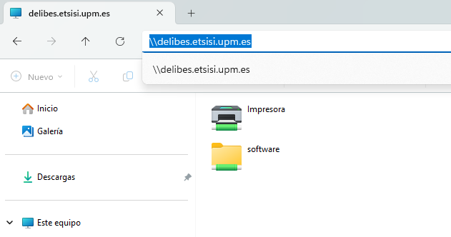Explorador de archivos mostrando el servidor delibes.etsisi.upm.es