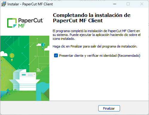 Instalación de PaperCut MF Client completada